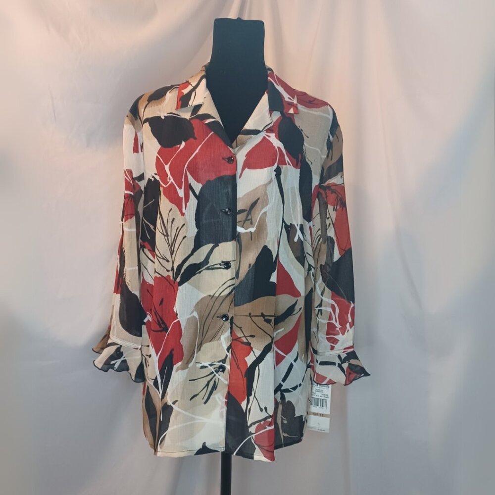 Alfred Dunner Autumn Pattern Button-Up Blouse | Classic & Polished